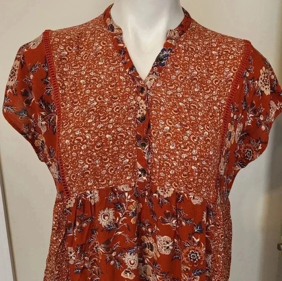 Knox Rose Floral Paisley Print Boho Short Sleeve Dress(XS) - Picture 4 of 10